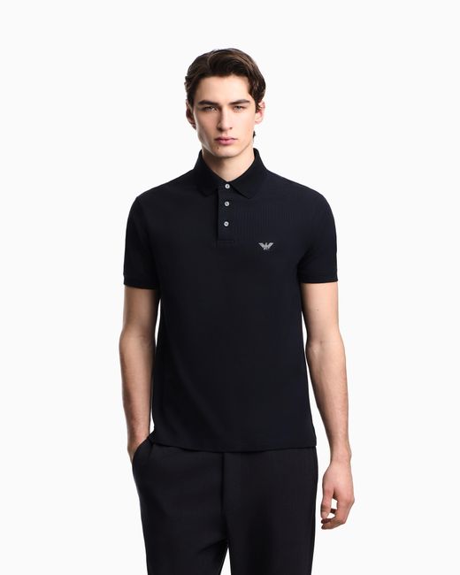 Emporio Armani Blue Piqué Polo Shirt With Embroidered Eagle for men