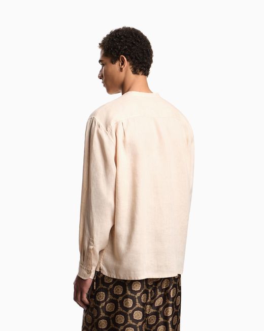 Emporio Armani Natural Garment-Dyed Pure Linen Shirt for men