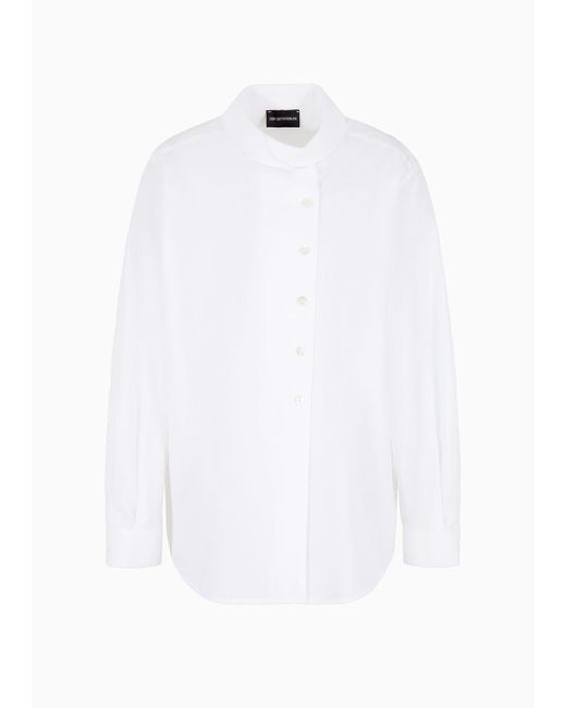 Emporio Armani White Petal-collar Shirt With Off-centre Poplin Buttons