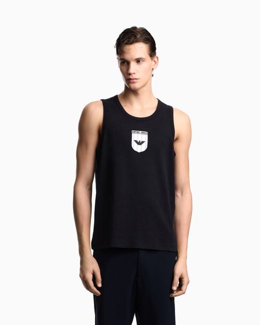 Emporio Armani Black Icon Interlock Jersey Tank Top With Embroidery for men