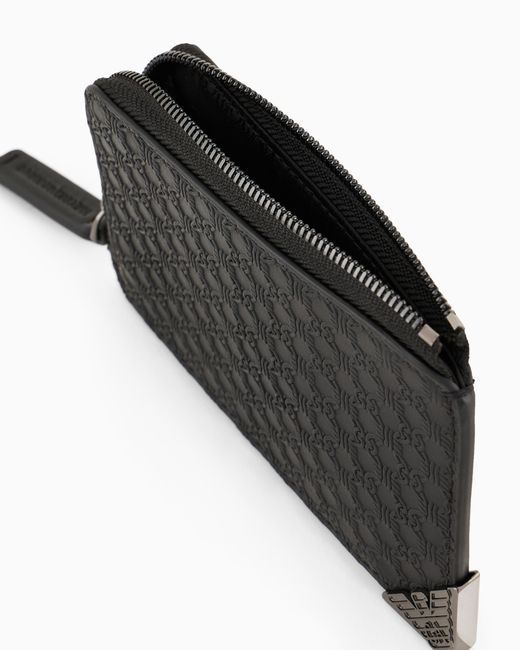 Tarjetero De Piel Con Cremallera Y Motivo Integral En Relieve Emporio Armani de hombre de color Black