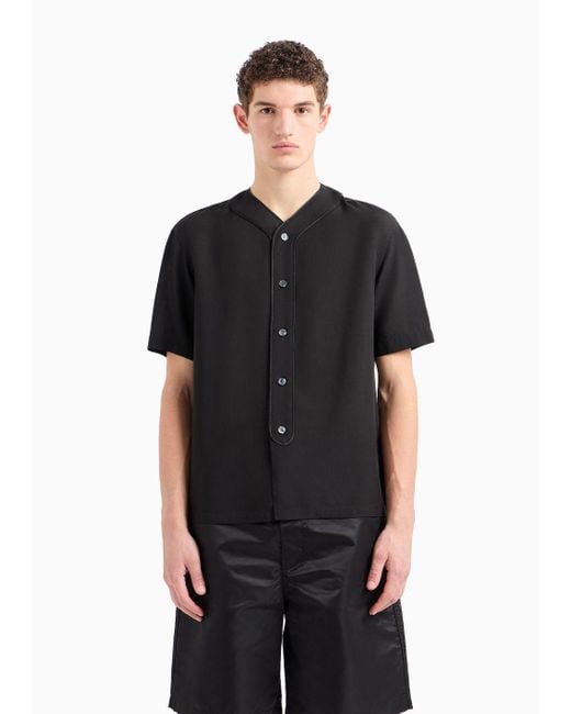 Camicia Scollo V Comfort Fit A Maniche Corte In Lyocell di Emporio Armani in Black da Uomo
