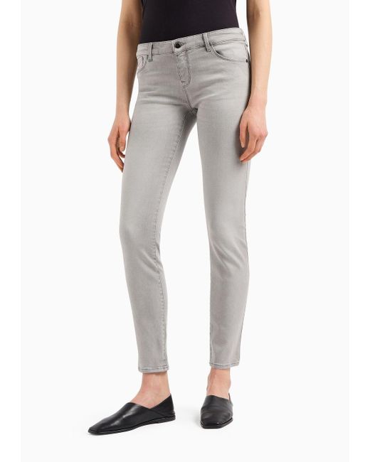 Emporio Armani Gray J23 Mid-rise, Super-skinny Jeans In A Worn-look Denim