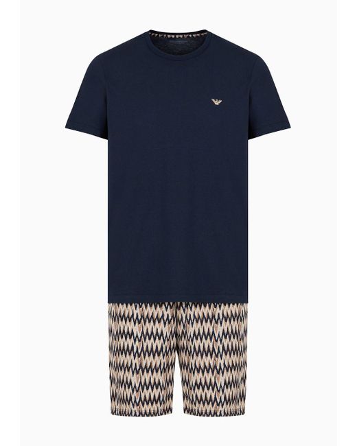 Pyjama Coupe Confortable Avec Bermuda À Différents Motifs Emporio Armani pour homme en coloris Blue