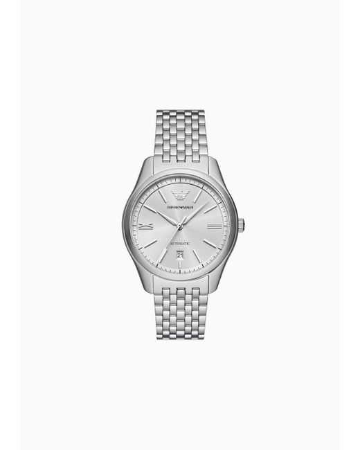 Emporio Armani Gray Automatic Three-hand Date Stainless Steel Watch for men