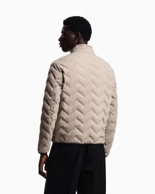 Emporio Armani Natural Nylon Down Jacket With Zip And Chevron Quilting Essential for men