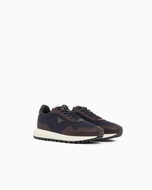 Emporio Armani White Recycled Nylon Sneakers With Regenerated Saffiano Details for men