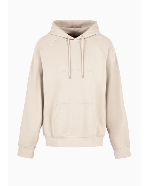 Emporio Armani White Oversized, Hooded Jersey Sweatshirt With Embossed Logo for men