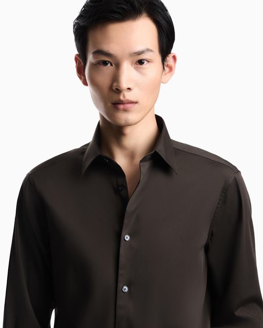 Emporio Armani Gray Stretch Pima Cotton Shirt for men
