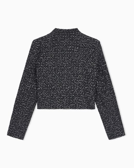 Emporio Armani Black Denim Blazer With Embroidered Paillettes And Front Buttons