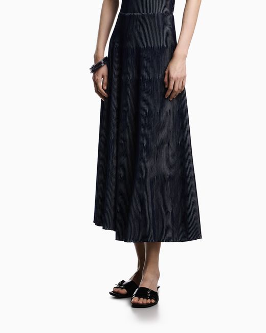 Emporio Armani Blue Long, Ribbed-Effect Skirt