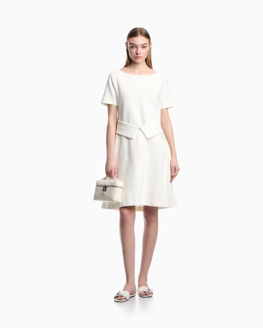 Emporio Armani White Ottoman Jersey Flared Dress