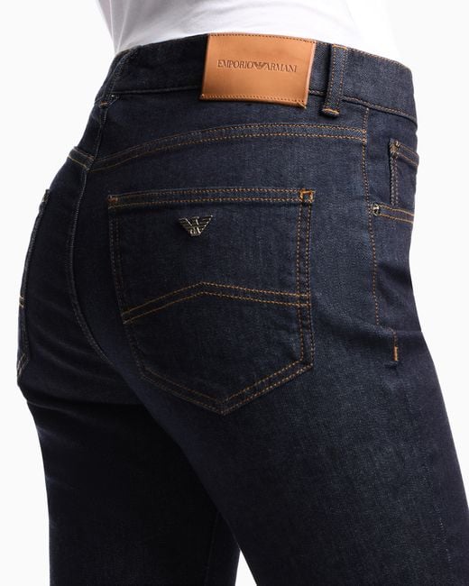 Emporio Armani Blue Denim Slim Fit Mercerized Jeans With 5 Pockets Essential