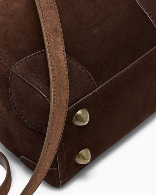Emporio Armani Brown Suede Bowling Bag With Shoulder Strap for men