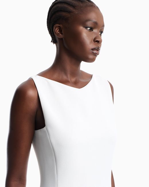 Emporio Armani White Slim Sleeveless Dress With A Boat Neckline And Back Zip