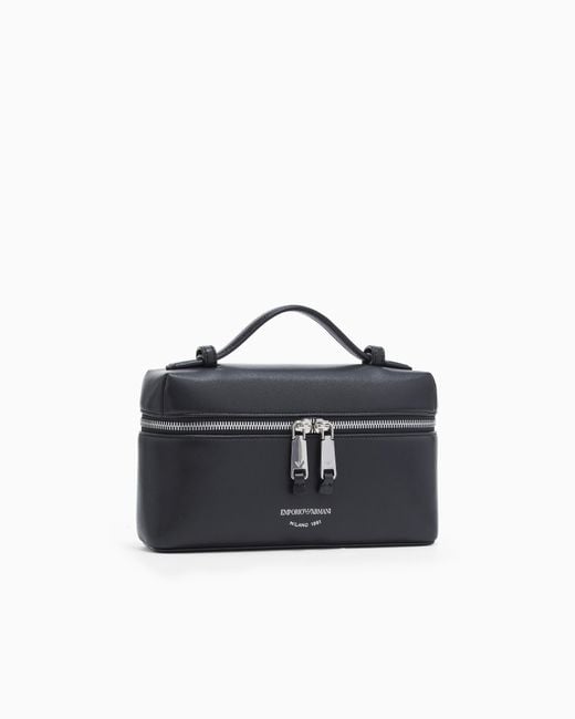 Emporio Armani Blue Nappa Leather Vanity Case With Shoulder Strap