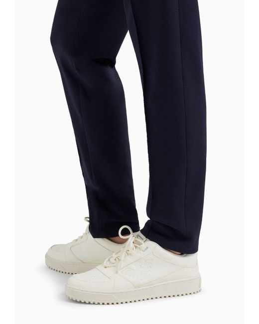 Emporio Armani Blue 3d-effect Technical Jersey Trousers With Ribbing for men