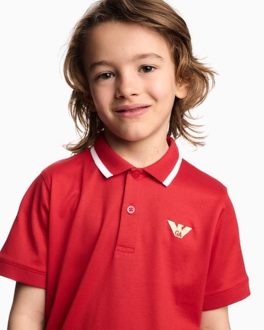 Emporio Armani Red Asv Lyocell Blend Jersey Polo Shirt With Logo Embroidery for men