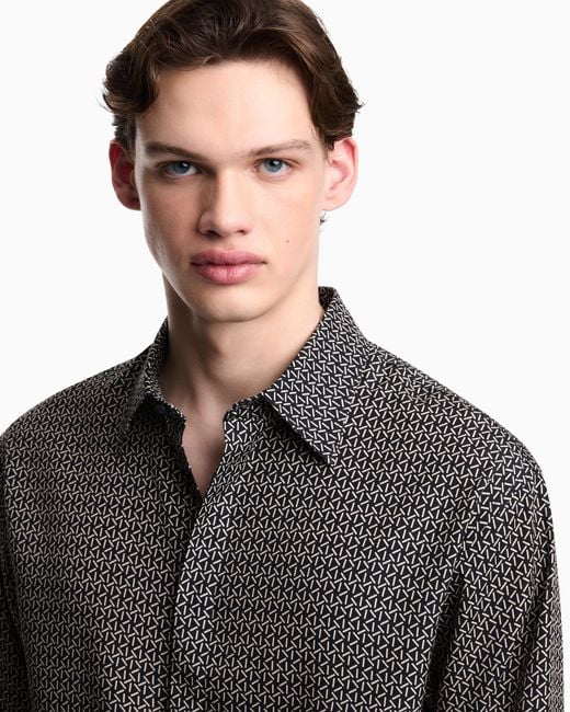 Emporio Armani Gray Comfort-Fit All-Over Print Lyocell-Blend Shirt for men