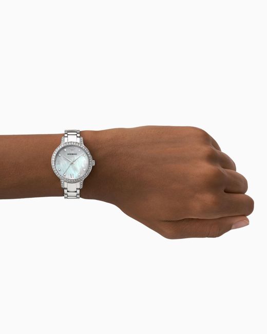 Emporio Armani White Three-Hand Stainless Steel Watch
