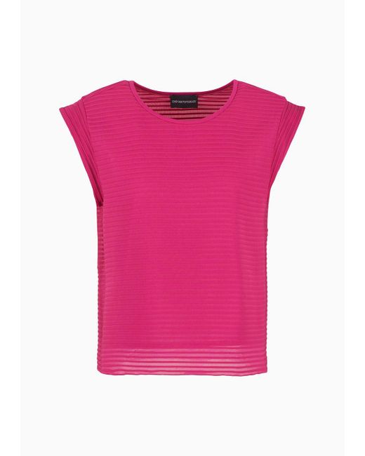Emporio Armani Pink Short-sleeved Ottoman-effect Jersey Top