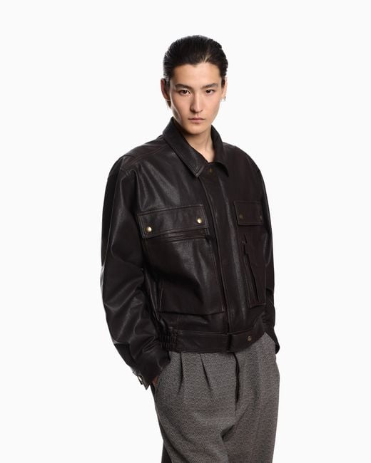 Emporio Armani Black Washed, Vegetable-Tanned Nappa Blouson for men