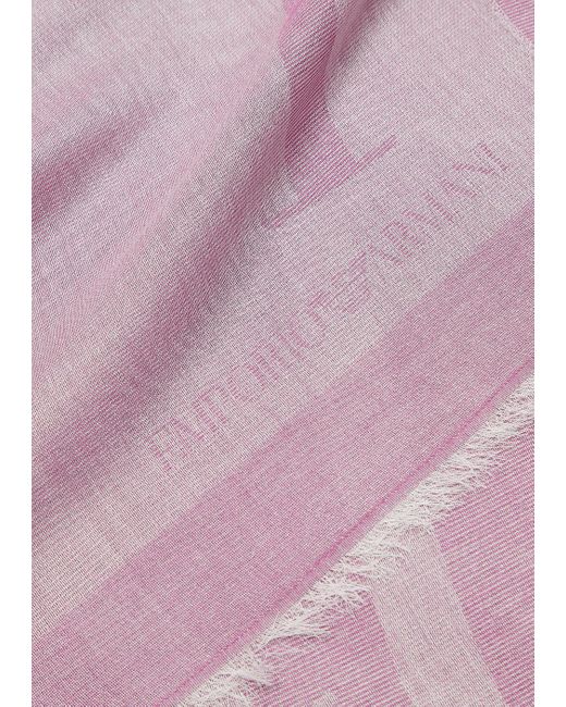 Emporio Armani Pink Viscose And Modal Blend Stole With Jacquard Lettering