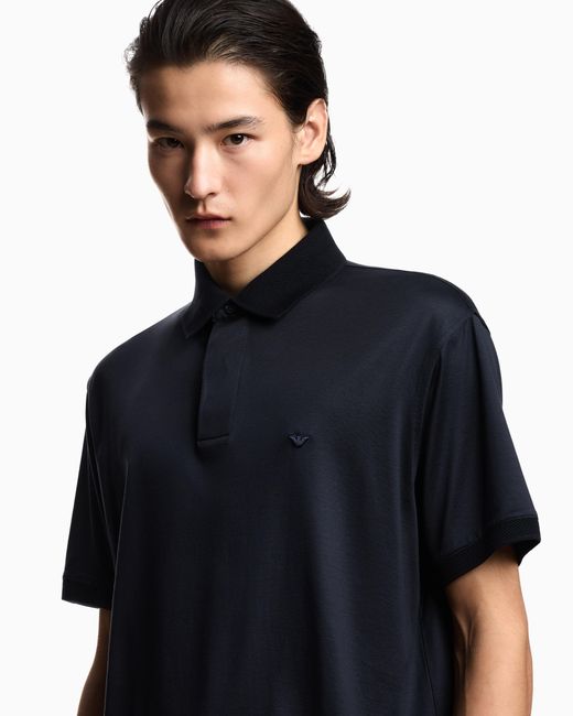 Emporio Armani Blue Rounded Micro Eagle Polo Shirt for men