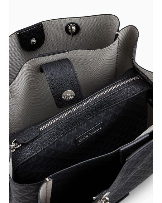 Emporio Armani Black All-over Eagle Shopper Bag With Eagle Charm