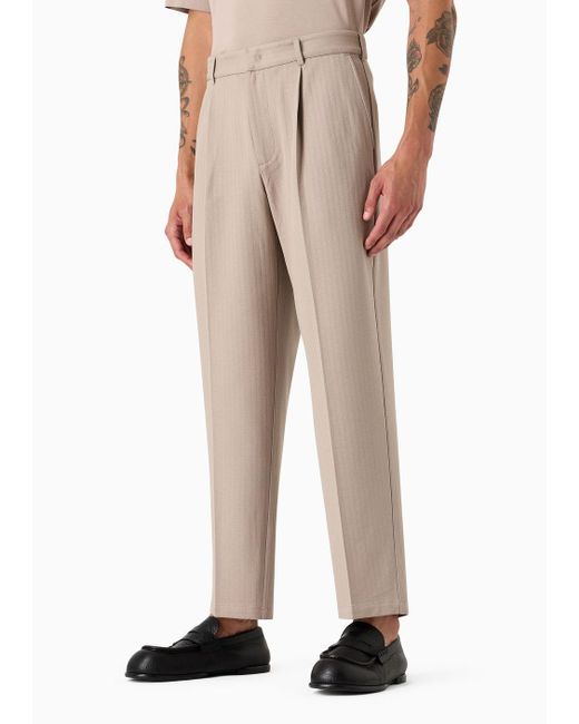 Pantaloni Con Pinces E Piega In Jersey Jacquard di Emporio Armani in Natural da Uomo