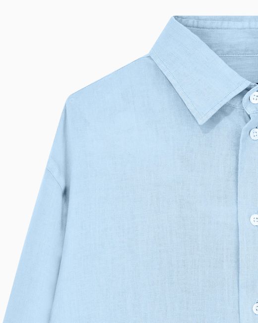 Emporio Armani Blue Garment-Dyed Linen Shirt With French Collar for men