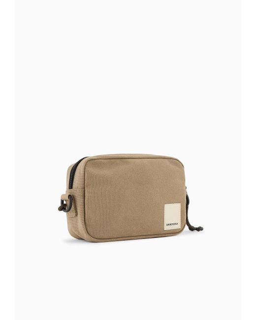 Emporio Armani Brown Sustainability Values Capsule Collection Organic Canvas Drawstring Tech Case With Shoulder Strap for men