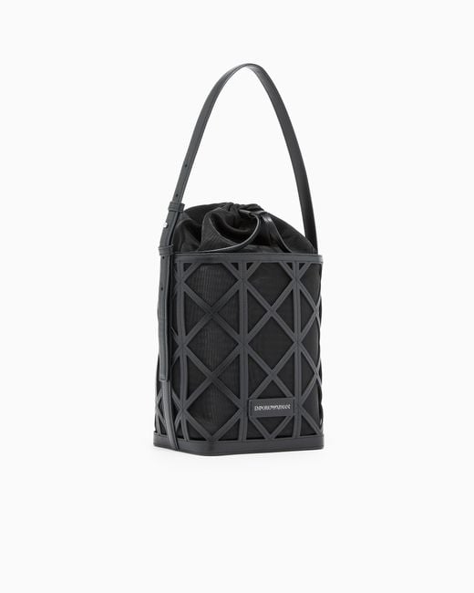 Emporio Armani Black Leather And Mesh Bucket Bag