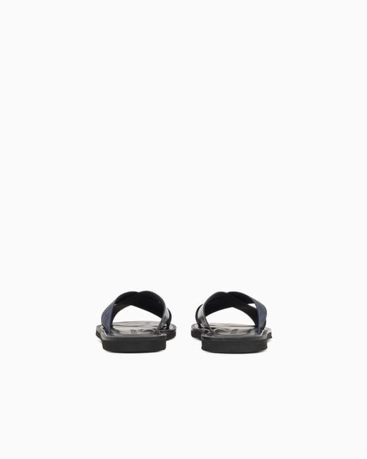 Emporio Armani White Leather Cross-Over Sandals With Logo Tape for men