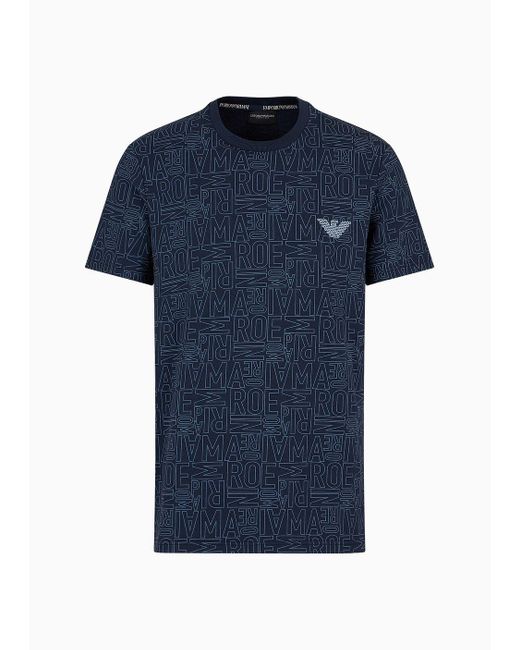 Camiseta De Estar Por Casa Con Inscripción Integral Del Logotipo Emporio Armani de hombre de color Blue