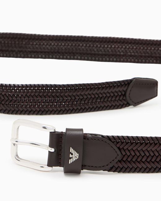 Emporio Armani White Woven-Leather Belt for men