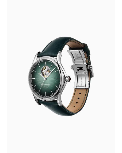 Emporio Armani Swiss-made Green Leather Automatic Watch for Men | Lyst