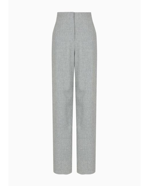 Pantalon Taille Haute En Flanelle De Laine Vierge Chinée Emporio Armani en coloris Gray