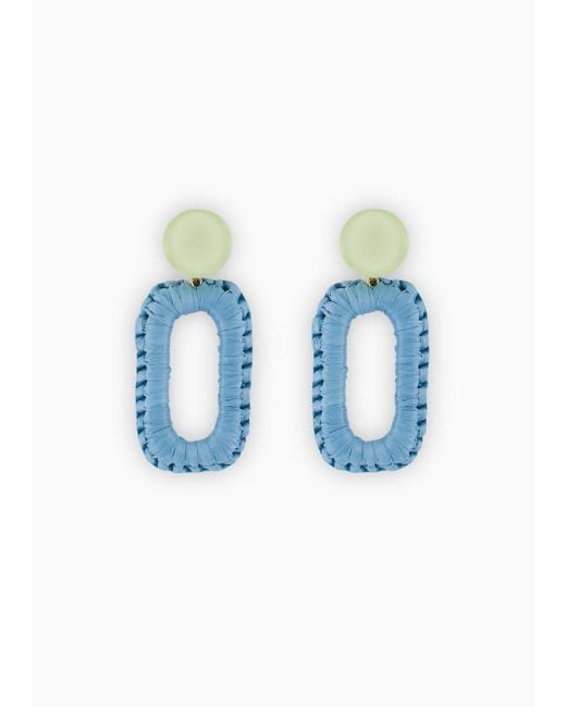 Emporio Armani Blue Oversize Raffia-effect Pendant Earrings