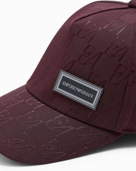 Emporio Armani Purple Baseball Hat With An Embossed Logo Pattern And A Patch for men