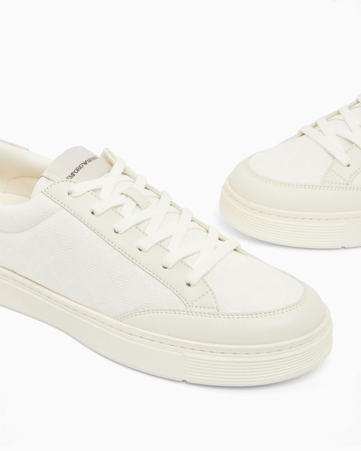 Emporio Armani White Jacquard Sneakers With An All-Over Eagle for men