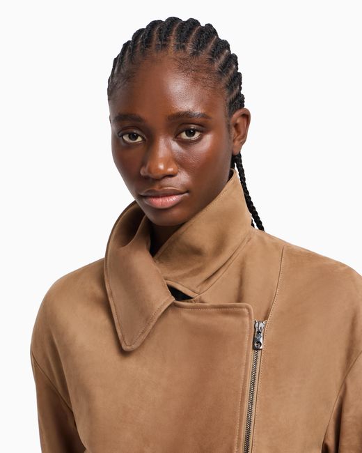 Emporio Armani Brown Icon Nubuck Calf Leather Biker Jacket