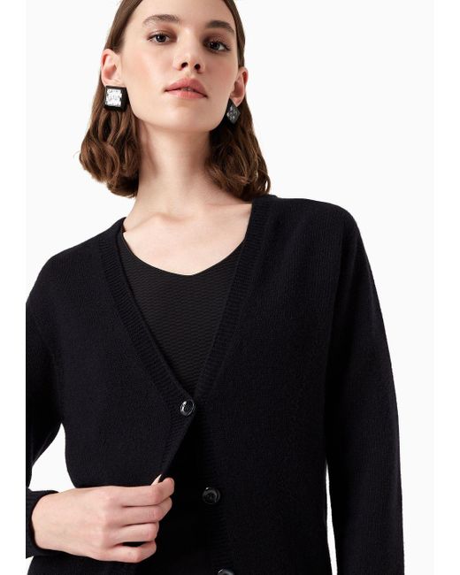 Emporio Armani Black Pure Cashmere Cardigan With Plunging V-neck