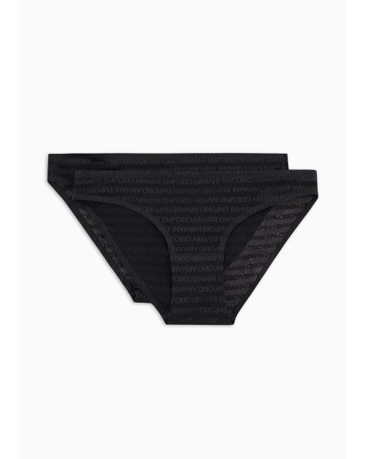 Emporio Armani Black Two-pack Of Asv Recycled Bonded Mesh Briefs With All-over Lettering