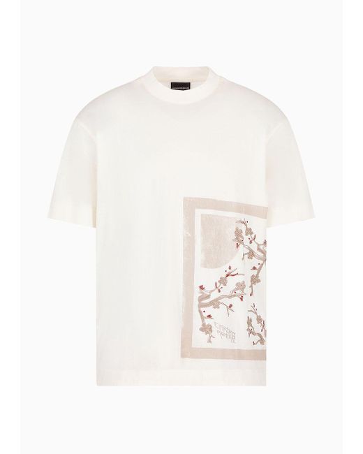 Emporio Armani White Lyocell-blend Jersey T-shirt With Asv Asian Print for men