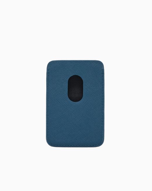 Emporio Armani Blue Regenerated Saffiano Magnetic Card Holder for men
