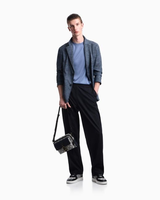 Emporio Armani Blue Unlined Tailored Wool Blazer With A Jacquard Micro Design for men