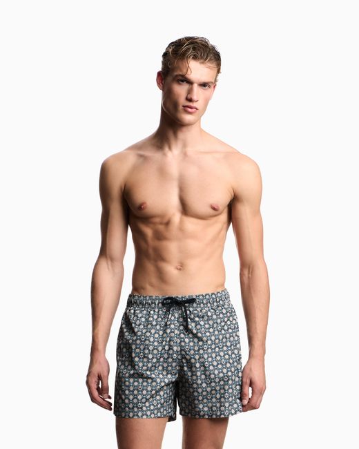 Emporio Armani Blue Mixed Pattern Swim Shorts for men