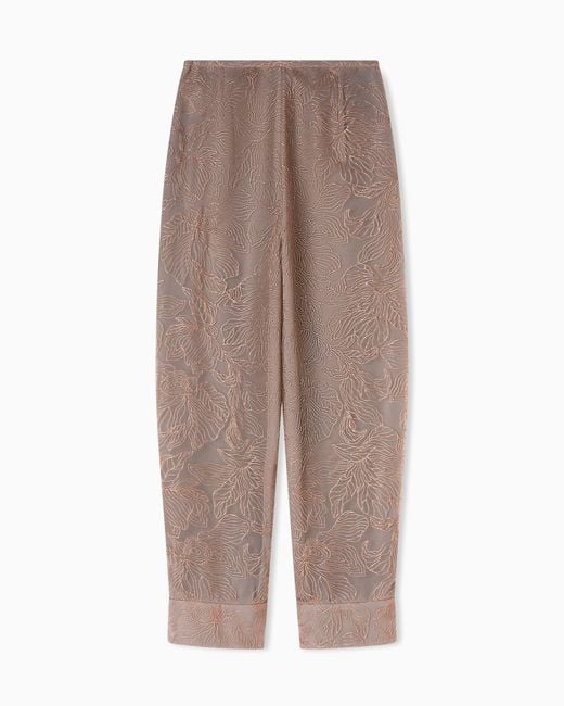 Emporio Armani Brown Tulle Trousers Embroidered With An Embossed Lurex Flowers Pattern
