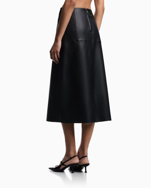 Emporio Armani Black Vegetable-Tanned Nappa Lambskin Midi Skirt